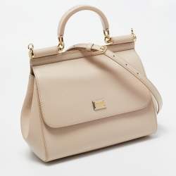Dolce & Gabbana Beige Leather Medium Miss Sicily Top Handle Bag