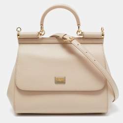Dolce & Gabbana Beige Leather Medium Miss Sicily Top Handle Bag