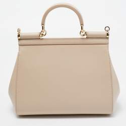 Dolce & Gabbana Beige Leather Medium Miss Sicily Top Handle Bag