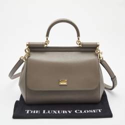 Pre Owned Dolce & Gabbana Grey Leather Medium Miss Sicily Top Handle Bag