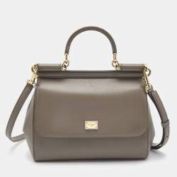 Pre Owned Dolce & Gabbana Grey Leather Medium Miss Sicily Top Handle Bag