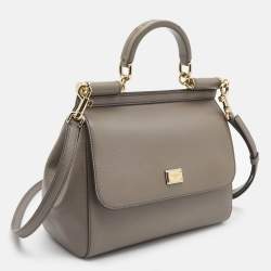 Pre Owned Dolce & Gabbana Grey Leather Medium Miss Sicily Top Handle Bag
