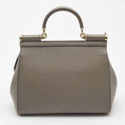 Pre Owned Dolce & Gabbana Grey Leather Medium Miss Sicily Top Handle Bag