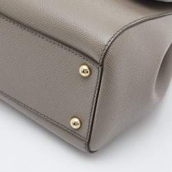Pre Owned Dolce & Gabbana Grey Leather Medium Miss Sicily Top Handle Bag