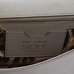 Pre Owned Dolce & Gabbana Grey Leather Medium Miss Sicily Top Handle Bag