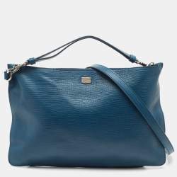 Pre Owned Dolce & Gabbana Blue Leather Oversized Clutch