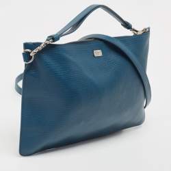 Pre Owned Dolce & Gabbana Blue Leather Oversized Clutch