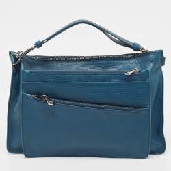 Pre Owned Dolce & Gabbana Blue Leather Oversized Clutch