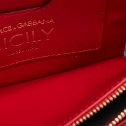Pre Owned Dolce & Gabbana Two Tone Red Leather Crystal Embellished Sicily Chain Bag