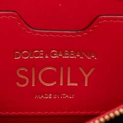 Pre Owned Dolce & Gabbana Two Tone Red Leather Crystal Embellished Sicily Chain Bag