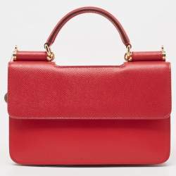 Pre Owned Dolce & Gabbana Two Tone Red Leather Crystal Embellished Sicily Chain Bag