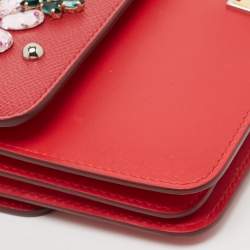 Pre Owned Dolce & Gabbana Two Tone Red Leather Crystal Embellished Sicily Chain Bag
