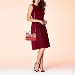 Pre Owned Dolce & Gabbana Two Tone Red Leather Crystal Embellished Sicily Chain Bag