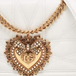Pre Owned Dolce & Gabbana White Leather Medium Devotion Mordore Shoulder Bag
