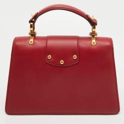 Pre Owned Dolce & Gabbana Red Leather DG Amore Crystals Top Handle Bag