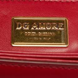 Pre Owned Dolce & Gabbana Red Leather DG Amore Crystals Top Handle Bag