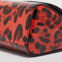 Pre Owned Dolce & Gabbana Bambino Red/Black Leopard Print Patent Leather Mini Sicily Top Handle Bag