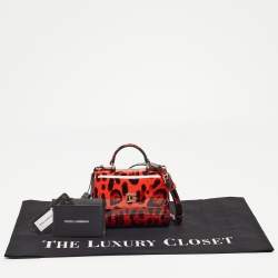 Pre Owned Dolce & Gabbana Bambino Red/Black Leopard Print Patent Leather Mini Sicily Top Handle Bag