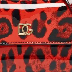 Pre Owned Dolce & Gabbana Bambino Red/Black Leopard Print Patent Leather Mini Sicily Top Handle Bag