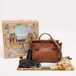 Pre Owned Dolce & Gabbana Brown Leather Mini Sicily 62 Tote 