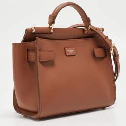 Pre Owned Dolce & Gabbana Brown Leather Mini Sicily 62 Tote 