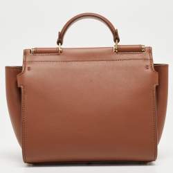 Pre Owned Dolce & Gabbana Brown Leather Mini Sicily 62 Tote 