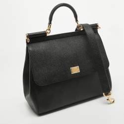 Dolce & Gabbana Black Leather Large Miss Sicily Top Handle Bag