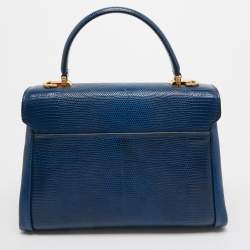 Pre Owned Dolce & Gabbana Blue Lizard Embossed Leather Lucia Top Handle Bag
