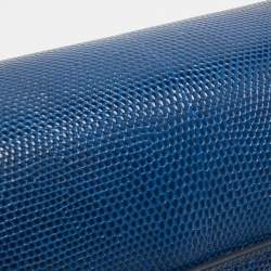 Pre Owned Dolce & Gabbana Blue Lizard Embossed Leather Lucia Top Handle Bag