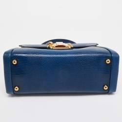 Pre Owned Dolce & Gabbana Blue Lizard Embossed Leather Lucia Top Handle Bag