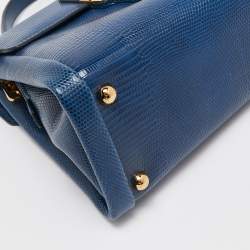 Pre Owned Dolce & Gabbana Blue Lizard Embossed Leather Lucia Top Handle Bag
