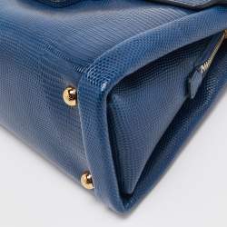 Pre Owned Dolce & Gabbana Blue Lizard Embossed Leather Lucia Top Handle Bag