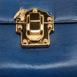 Pre Owned Dolce & Gabbana Blue Lizard Embossed Leather Lucia Top Handle Bag