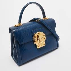 Pre Owned Dolce & Gabbana Blue Lizard Embossed Leather Lucia Top Handle Bag