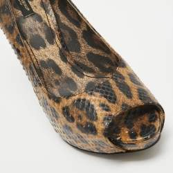 مملوكة مسبقًا Dolce & Gabbana Brown/Black Leopard Print Python Open Toe Platform Pumps Size 41