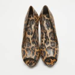 مملوكة مسبقًا Dolce & Gabbana Brown/Black Leopard Print Python Open Toe Platform Pumps Size 41