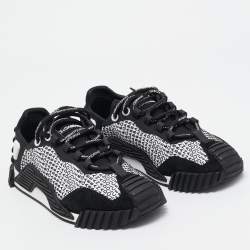 Pre Owned Dolce & Gabbana Black Suede and Fabric Ns1 Logo Mixed-Media Low Top Sneakers Size 40