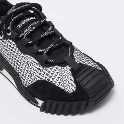 Pre Owned Dolce & Gabbana Black Suede and Fabric Ns1 Logo Mixed-Media Low Top Sneakers Size 40