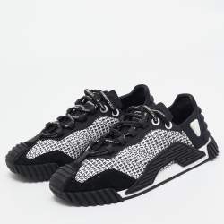 Pre Owned Dolce & Gabbana Black Suede and Fabric Ns1 Logo Mixed-Media Low Top Sneakers Size 40
