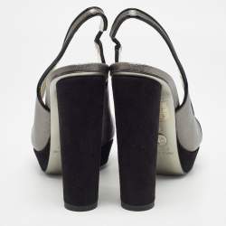 Pre Owned Dolce & Gabbana Metallic Grey/Black Leather and Suede Platform Slingback Sandals Size 38.5