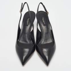 Pre Owned Dolce & Gabbana Black Leather Slingback Pumps Size 38
