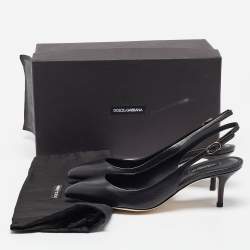 Pre Owned Dolce & Gabbana Black Leather Slingback Pumps Size 38