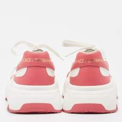 Pre Owned Dolce & Gabbana White/Pink Leather Daymaster Sneakers Size 38