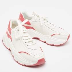 Pre Owned Dolce & Gabbana White/Pink Leather Daymaster Sneakers Size 38