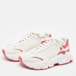 Pre Owned Dolce & Gabbana White/Pink Leather Daymaster Sneakers Size 38