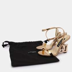 Pre Owned Dolce & Gabbana Gold Leather Keira Ankle Strap Sandals Size 37