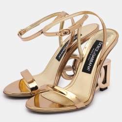 Pre Owned Dolce & Gabbana Gold Leather Keira Ankle Strap Sandals Size 37