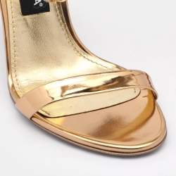 Pre Owned Dolce & Gabbana Gold Leather Keira Ankle Strap Sandals Size 37