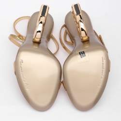 Pre Owned Dolce & Gabbana Gold Leather Keira Ankle Strap Sandals Size 37