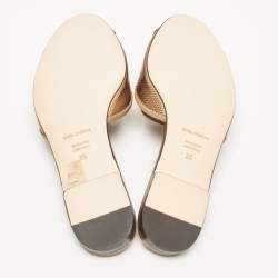 Pre Owned Dolce & Gabbana Bronze Lizard Embossed Leather Sofia Slide Sandals Size 35